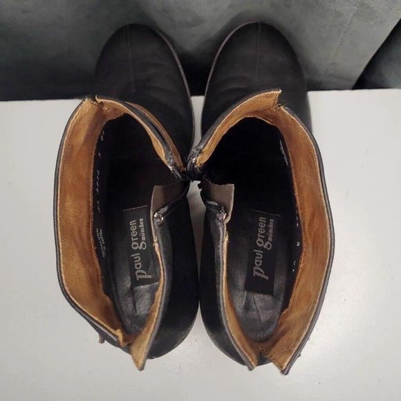 Paul Green Munchen Black Leather Side Zip Ankle Boots w/ Brown Strap UK 3, US 5 - Picture 7 of 9